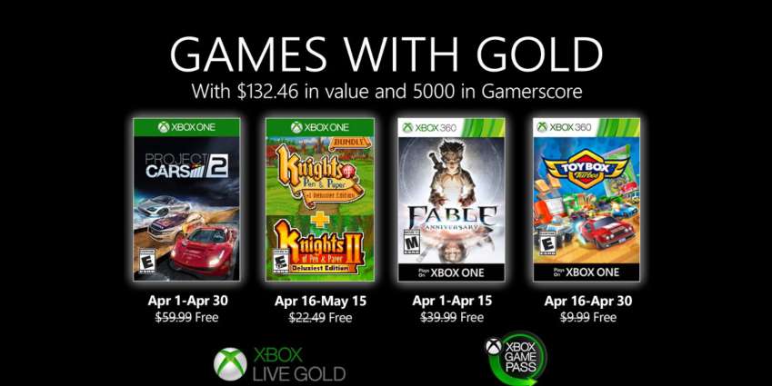 قائمة ألعاب Xbox Live Gold المجانية لشهر أبريل 2020