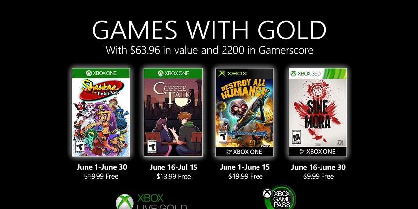 قائمة ألعاب Games With Gold المجانية لشهر يونيو 2020