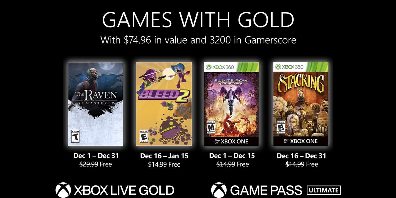 قائمة ألعاب Xbox Live Gold المجانية لشهر ديسمبر 2020