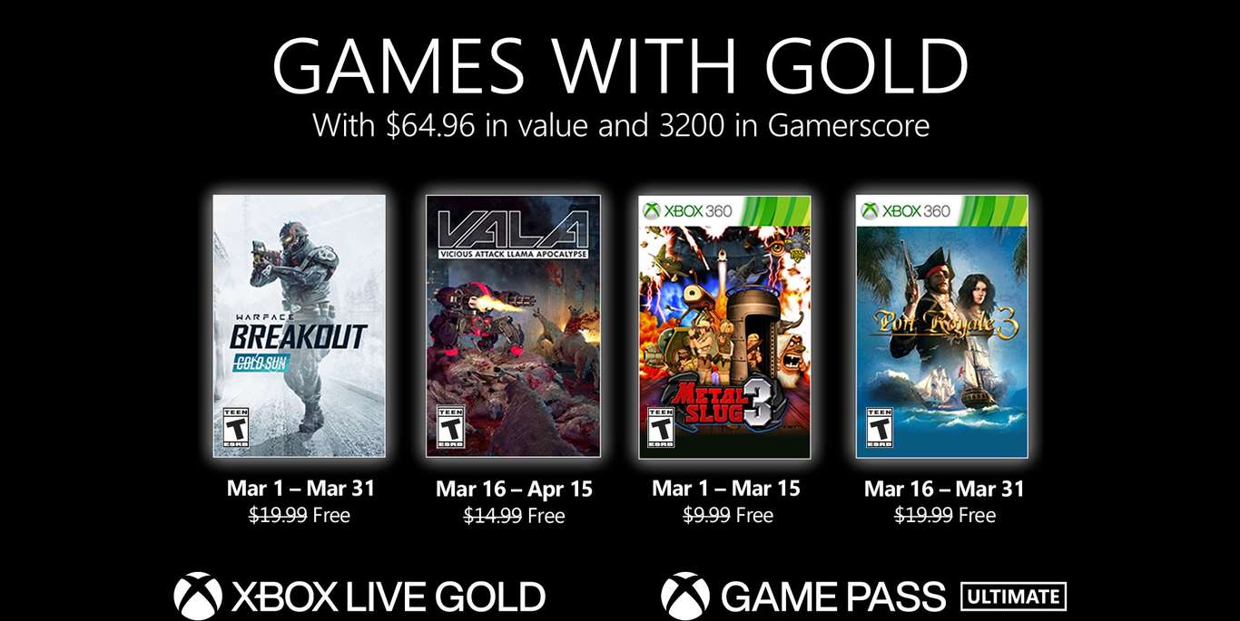 قائمة ألعاب Xbox Live Gold المجانية لشهر مارس 2021