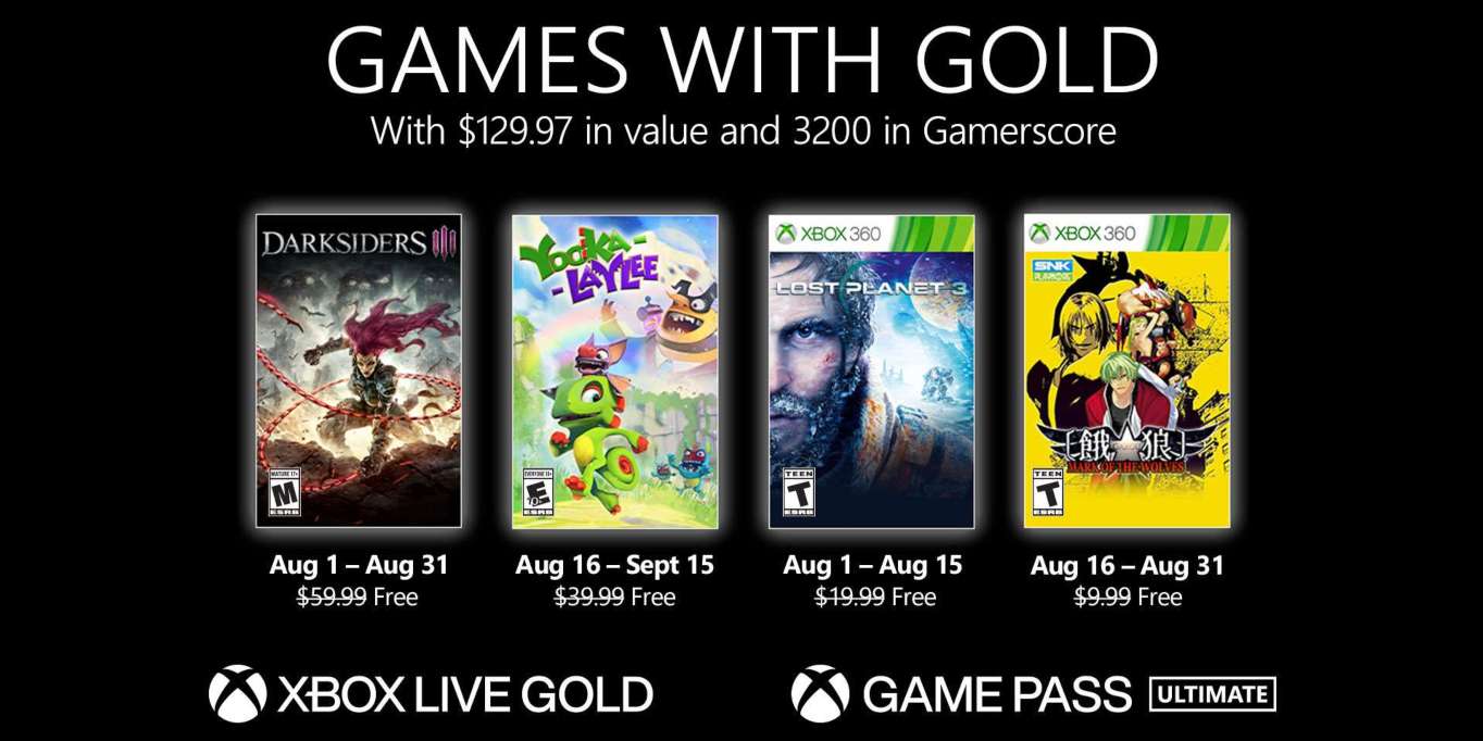 قائمة ألعاب Xbox Live Gold المجانية لشهر أغسطس 2021